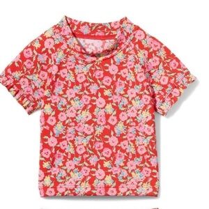 Janie and Jack Girls Cherry Red Ditsy Floral Rash Guard Size 10